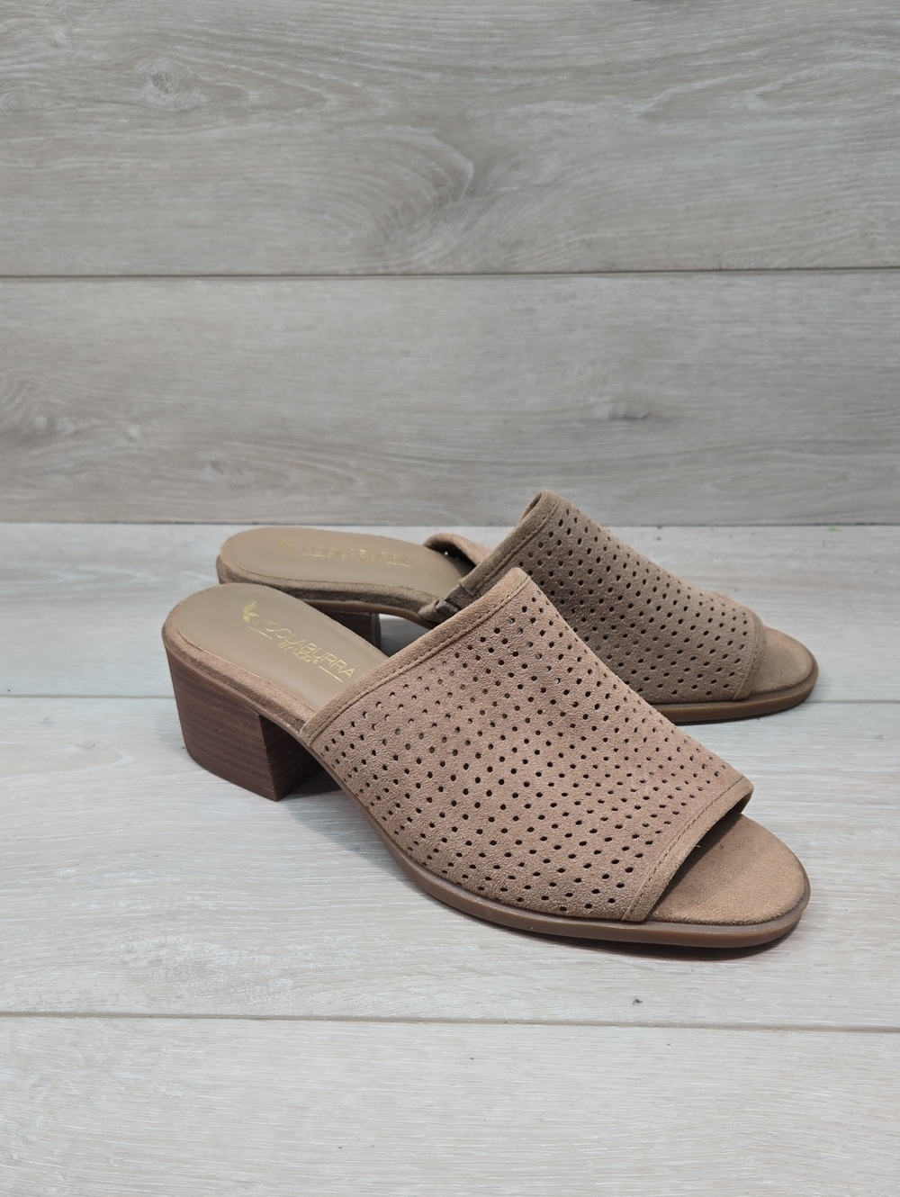 Koolabura By Ugg Women's Taupe Perforated Slide Heels Open Toe Shoes Sz 8